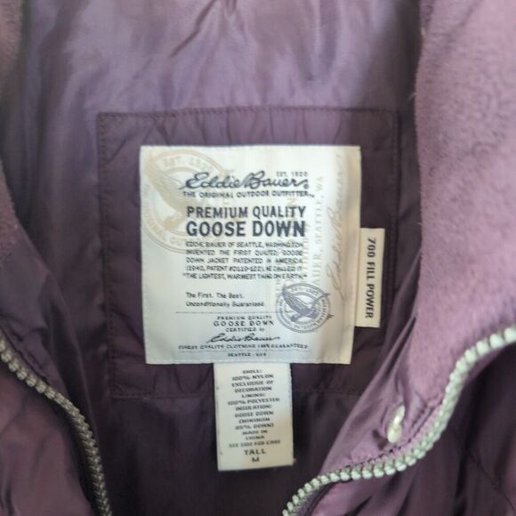 Y2K Eddie Bauer Goose Down Jacket Womens M Purple Bomber Puffy Puffer Coat - Picture 11 of 15